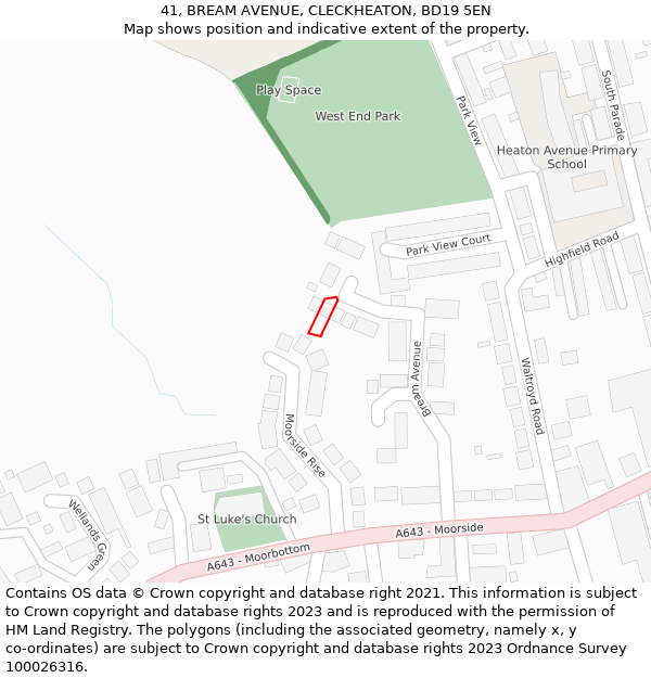 41, BREAM AVENUE, CLECKHEATON, BD19 5EN: Location map and indicative extent of plot