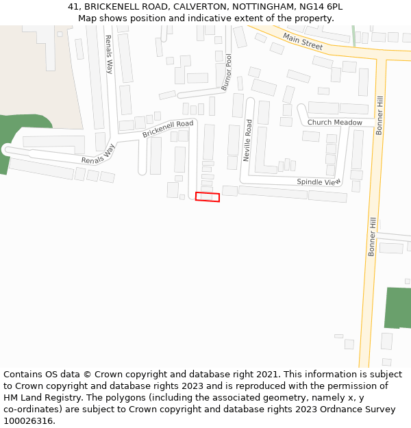 41, BRICKENELL ROAD, CALVERTON, NOTTINGHAM, NG14 6PL: Location map and indicative extent of plot