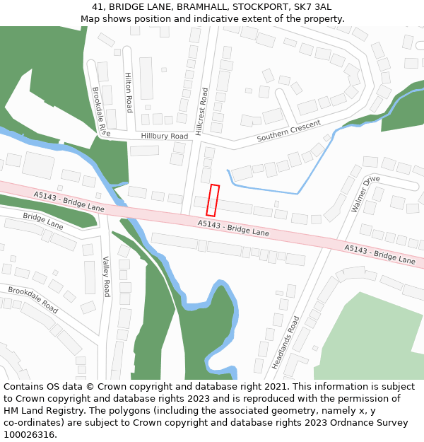 41, BRIDGE LANE, BRAMHALL, STOCKPORT, SK7 3AL: Location map and indicative extent of plot