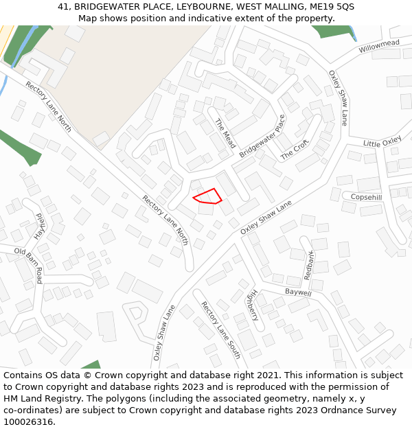 41, BRIDGEWATER PLACE, LEYBOURNE, WEST MALLING, ME19 5QS: Location map and indicative extent of plot