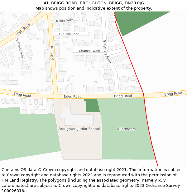 41, BRIGG ROAD, BROUGHTON, BRIGG, DN20 0JG: Location map and indicative extent of plot