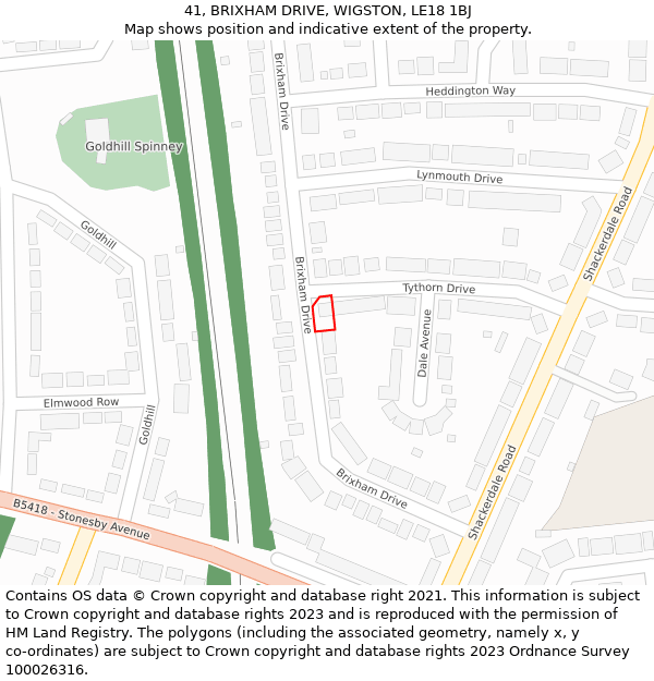 41, BRIXHAM DRIVE, WIGSTON, LE18 1BJ: Location map and indicative extent of plot