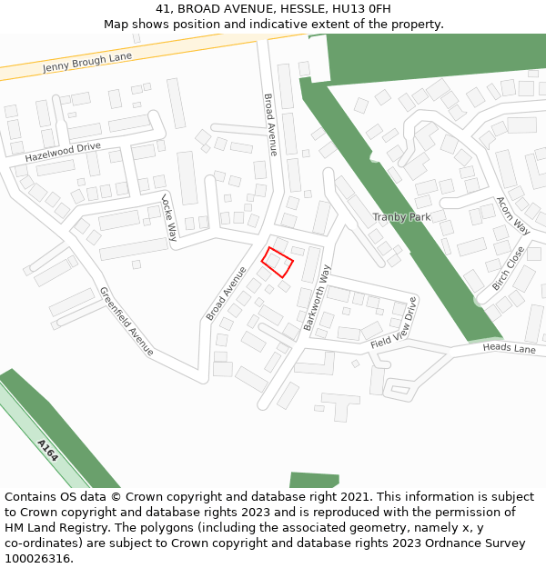 41, BROAD AVENUE, HESSLE, HU13 0FH: Location map and indicative extent of plot