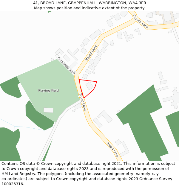 41, BROAD LANE, GRAPPENHALL, WARRINGTON, WA4 3ER: Location map and indicative extent of plot