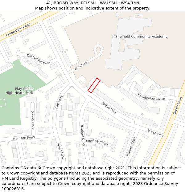 41, BROAD WAY, PELSALL, WALSALL, WS4 1AN: Location map and indicative extent of plot