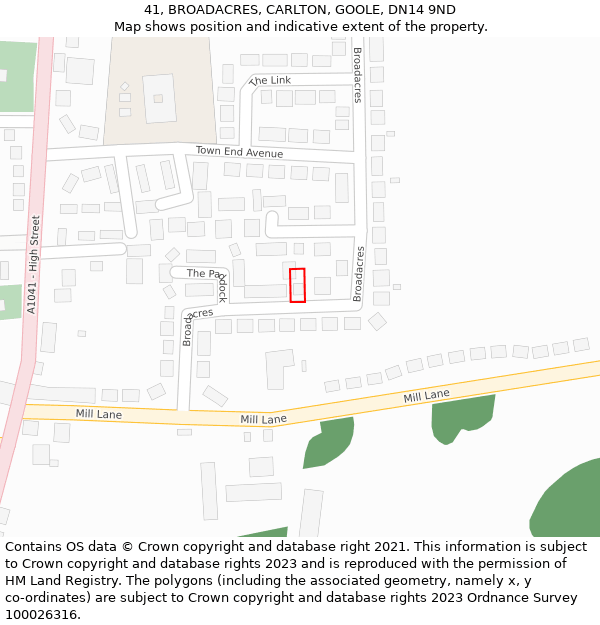 41, BROADACRES, CARLTON, GOOLE, DN14 9ND: Location map and indicative extent of plot