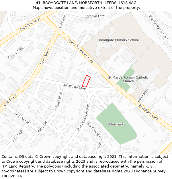 41, BROADGATE LANE, HORSFORTH, LEEDS, LS18 4AG: Location map and indicative extent of plot