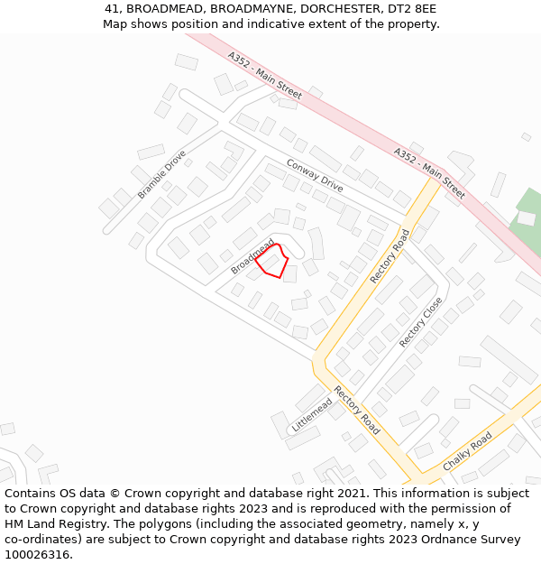 41, BROADMEAD, BROADMAYNE, DORCHESTER, DT2 8EE: Location map and indicative extent of plot