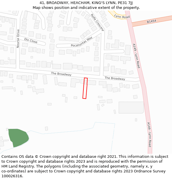 41, BROADWAY, HEACHAM, KING'S LYNN, PE31 7JJ: Location map and indicative extent of plot