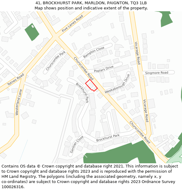 41, BROCKHURST PARK, MARLDON, PAIGNTON, TQ3 1LB: Location map and indicative extent of plot