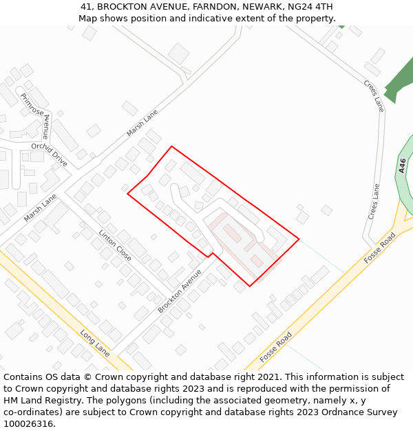 41, BROCKTON AVENUE, FARNDON, NEWARK, NG24 4TH: Location map and indicative extent of plot