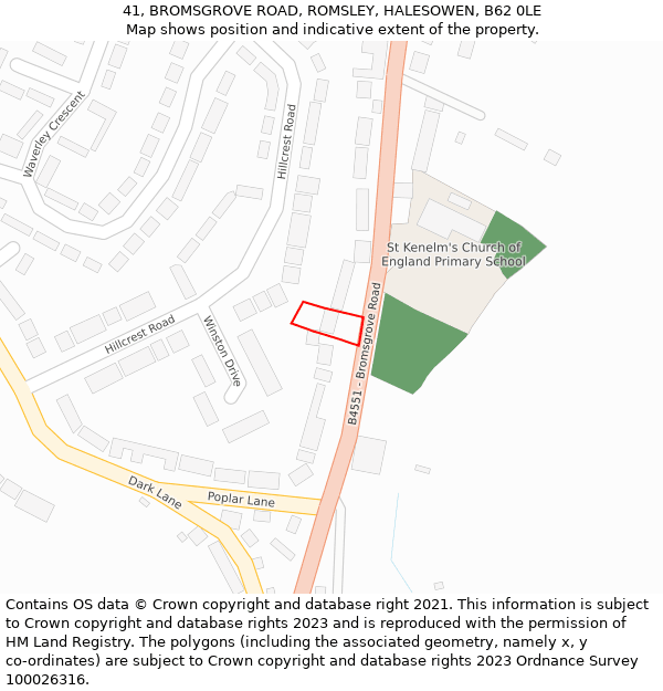 41, BROMSGROVE ROAD, ROMSLEY, HALESOWEN, B62 0LE: Location map and indicative extent of plot