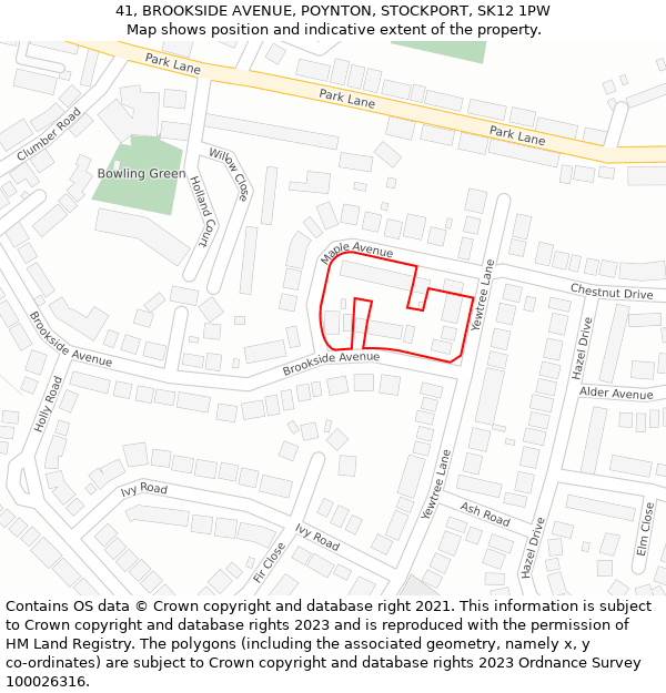 41, BROOKSIDE AVENUE, POYNTON, STOCKPORT, SK12 1PW: Location map and indicative extent of plot