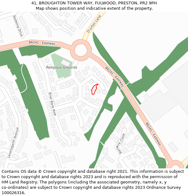 41, BROUGHTON TOWER WAY, FULWOOD, PRESTON, PR2 9PH: Location map and indicative extent of plot