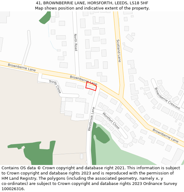 41, BROWNBERRIE LANE, HORSFORTH, LEEDS, LS18 5HF: Location map and indicative extent of plot