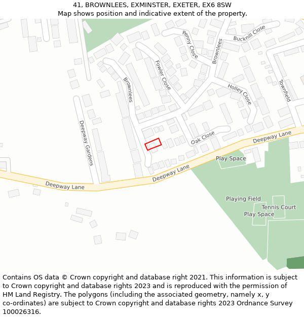 41, BROWNLEES, EXMINSTER, EXETER, EX6 8SW: Location map and indicative extent of plot