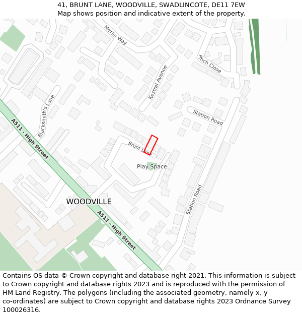 41, BRUNT LANE, WOODVILLE, SWADLINCOTE, DE11 7EW: Location map and indicative extent of plot