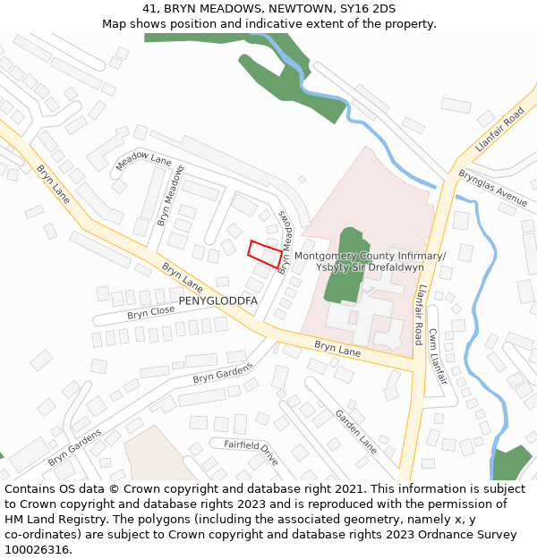 41, BRYN MEADOWS, NEWTOWN, SY16 2DS: Location map and indicative extent of plot