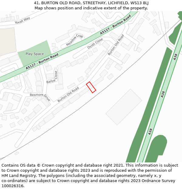 41, BURTON OLD ROAD, STREETHAY, LICHFIELD, WS13 8LJ: Location map and indicative extent of plot