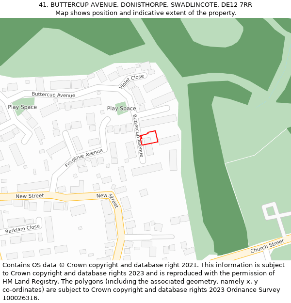 41, BUTTERCUP AVENUE, DONISTHORPE, SWADLINCOTE, DE12 7RR: Location map and indicative extent of plot