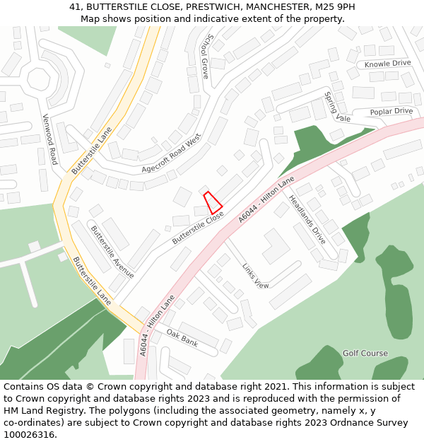 41, BUTTERSTILE CLOSE, PRESTWICH, MANCHESTER, M25 9PH: Location map and indicative extent of plot