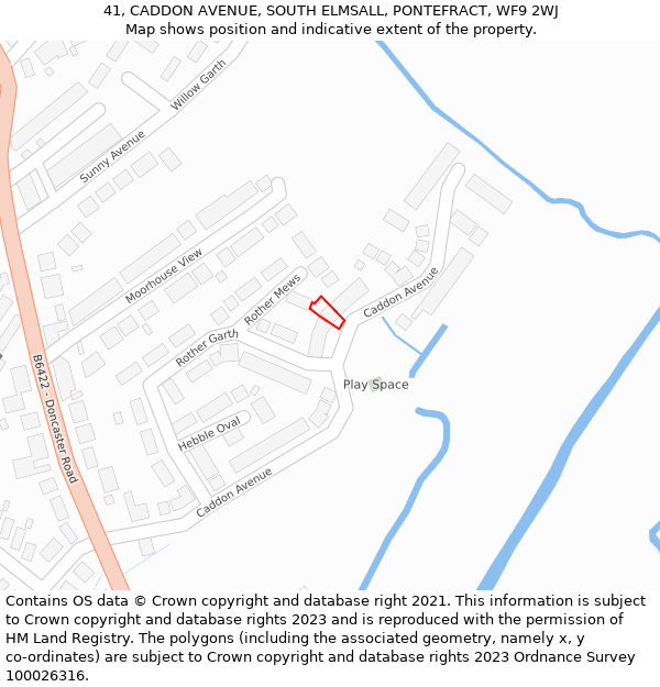 41, CADDON AVENUE, SOUTH ELMSALL, PONTEFRACT, WF9 2WJ: Location map and indicative extent of plot
