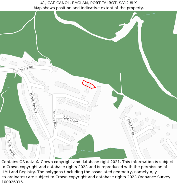 41, CAE CANOL, BAGLAN, PORT TALBOT, SA12 8LX: Location map and indicative extent of plot