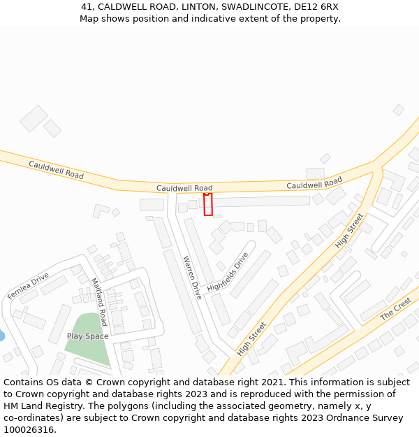 41, CALDWELL ROAD, LINTON, SWADLINCOTE, DE12 6RX: Location map and indicative extent of plot