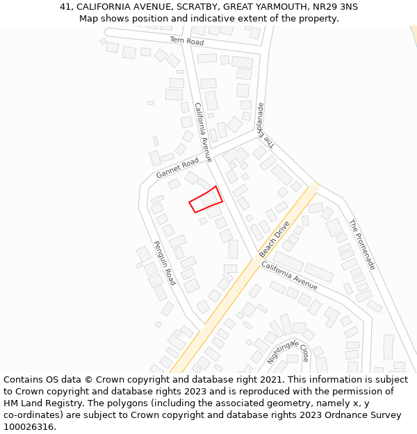 41, CALIFORNIA AVENUE, SCRATBY, GREAT YARMOUTH, NR29 3NS: Location map and indicative extent of plot