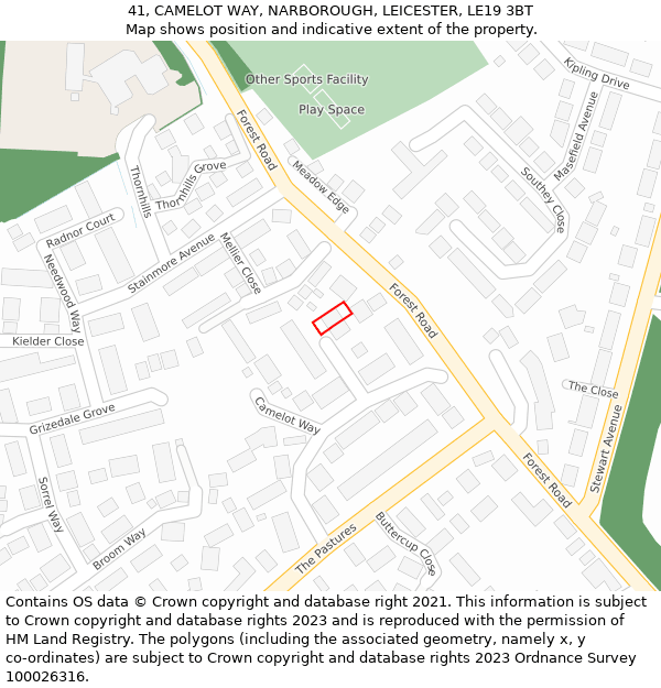 41, CAMELOT WAY, NARBOROUGH, LEICESTER, LE19 3BT: Location map and indicative extent of plot