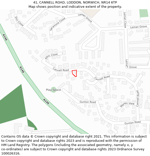 41, CANNELL ROAD, LODDON, NORWICH, NR14 6TP: Location map and indicative extent of plot