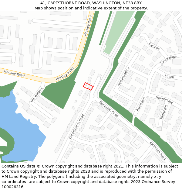 41, CAPESTHORNE ROAD, WASHINGTON, NE38 8BY: Location map and indicative extent of plot