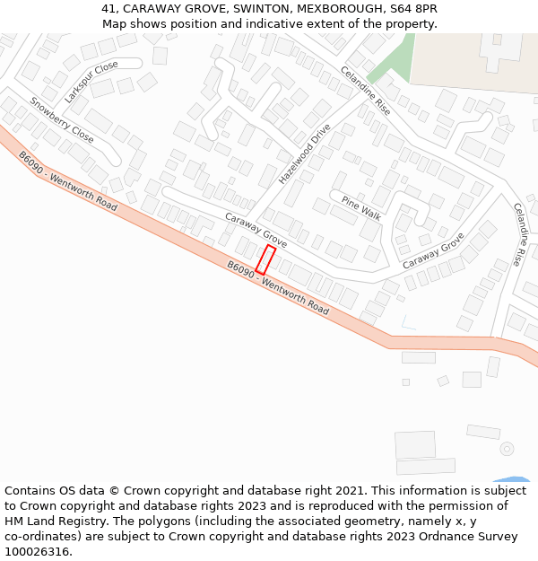 41, CARAWAY GROVE, SWINTON, MEXBOROUGH, S64 8PR: Location map and indicative extent of plot