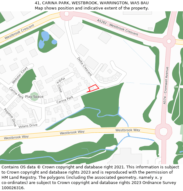 41, CARINA PARK, WESTBROOK, WARRINGTON, WA5 8AU: Location map and indicative extent of plot