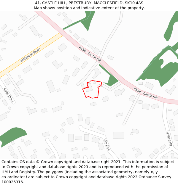 41, CASTLE HILL, PRESTBURY, MACCLESFIELD, SK10 4AS: Location map and indicative extent of plot