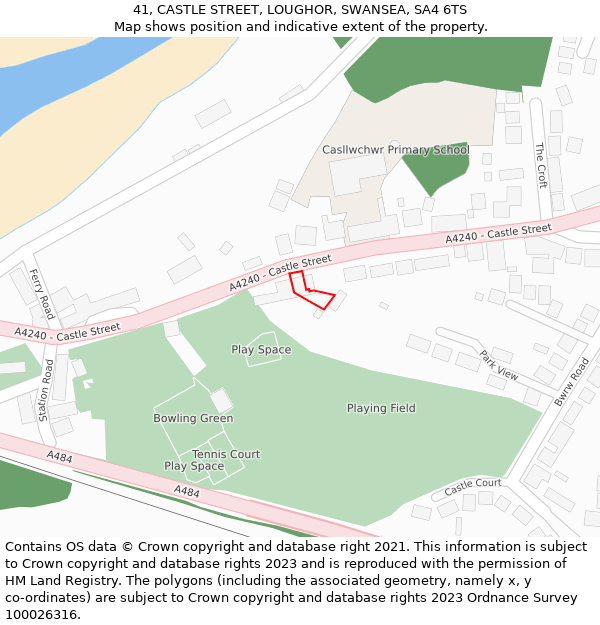 41, CASTLE STREET, LOUGHOR, SWANSEA, SA4 6TS: Location map and indicative extent of plot