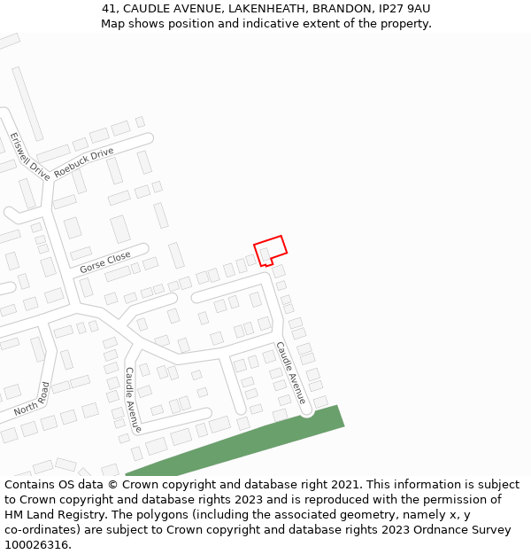 41, CAUDLE AVENUE, LAKENHEATH, BRANDON, IP27 9AU: Location map and indicative extent of plot