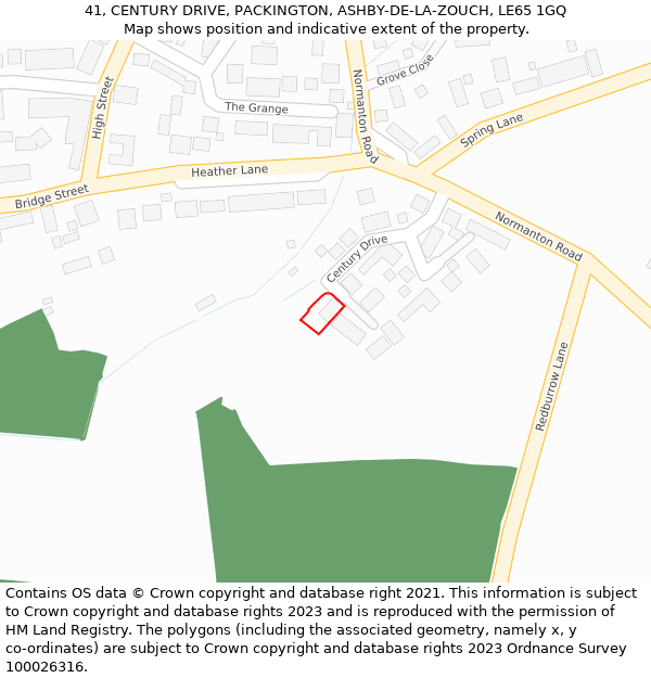 41, CENTURY DRIVE, PACKINGTON, ASHBY-DE-LA-ZOUCH, LE65 1GQ: Location map and indicative extent of plot