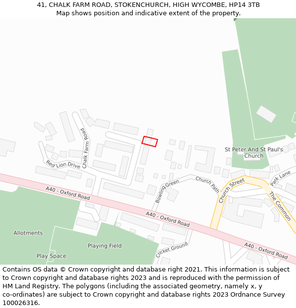 41, CHALK FARM ROAD, STOKENCHURCH, HIGH WYCOMBE, HP14 3TB: Location map and indicative extent of plot
