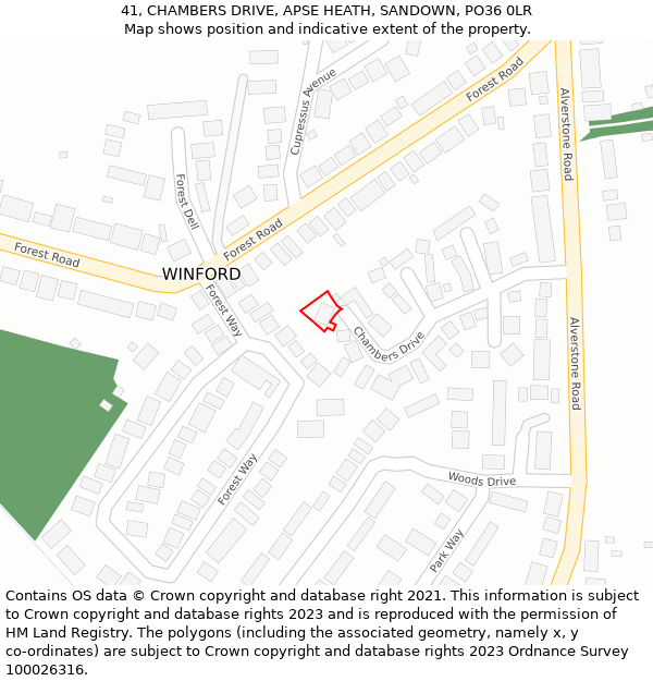 41, CHAMBERS DRIVE, APSE HEATH, SANDOWN, PO36 0LR: Location map and indicative extent of plot