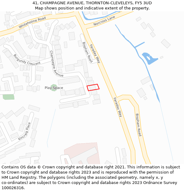 41, CHAMPAGNE AVENUE, THORNTON-CLEVELEYS, FY5 3UD: Location map and indicative extent of plot