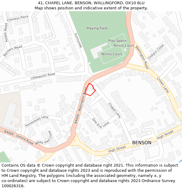 41, CHAPEL LANE, BENSON, WALLINGFORD, OX10 6LU: Location map and indicative extent of plot