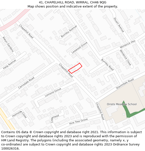 41, CHAPELHILL ROAD, WIRRAL, CH46 9QG: Location map and indicative extent of plot