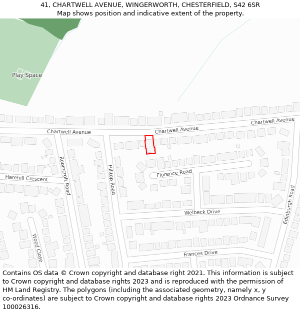 41, CHARTWELL AVENUE, WINGERWORTH, CHESTERFIELD, S42 6SR: Location map and indicative extent of plot