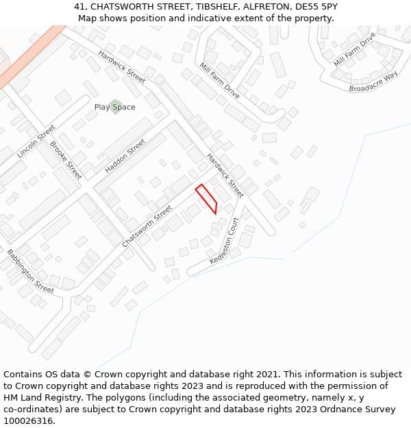 41, CHATSWORTH STREET, TIBSHELF, ALFRETON, DE55 5PY: Location map and indicative extent of plot