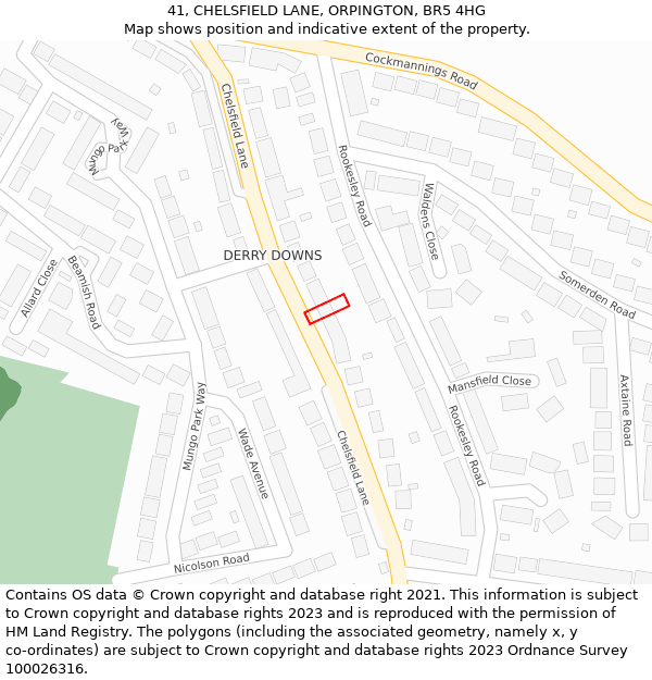 41, CHELSFIELD LANE, ORPINGTON, BR5 4HG: Location map and indicative extent of plot