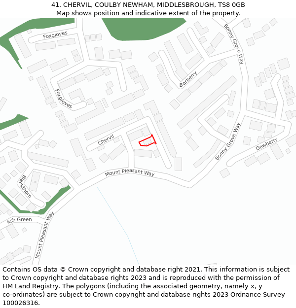 41, CHERVIL, COULBY NEWHAM, MIDDLESBROUGH, TS8 0GB: Location map and indicative extent of plot