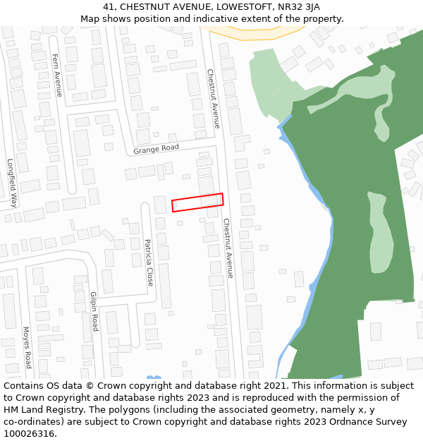41, CHESTNUT AVENUE, LOWESTOFT, NR32 3JA: Location map and indicative extent of plot
