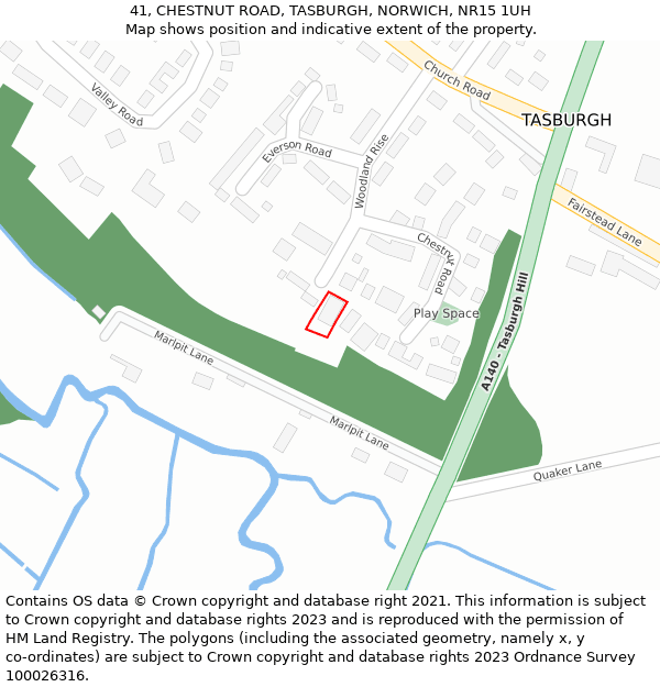 41, CHESTNUT ROAD, TASBURGH, NORWICH, NR15 1UH: Location map and indicative extent of plot