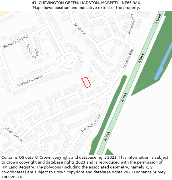 41, CHEVINGTON GREEN, HADSTON, MORPETH, NE65 9AX: Location map and indicative extent of plot